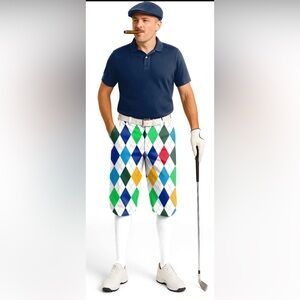 Men's Multicolor Argyle Athletic Golf Shorts - White Base